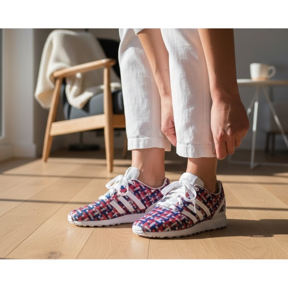 Adidas Torsion ZX FLUX Women's Ortholite Red/White/Blue Check Sneakers Sz 6.5